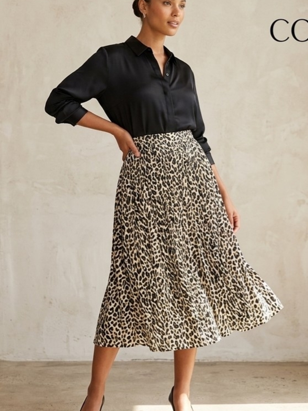 J. Crew Leopard-Print Midi Skirt in Black and Cream